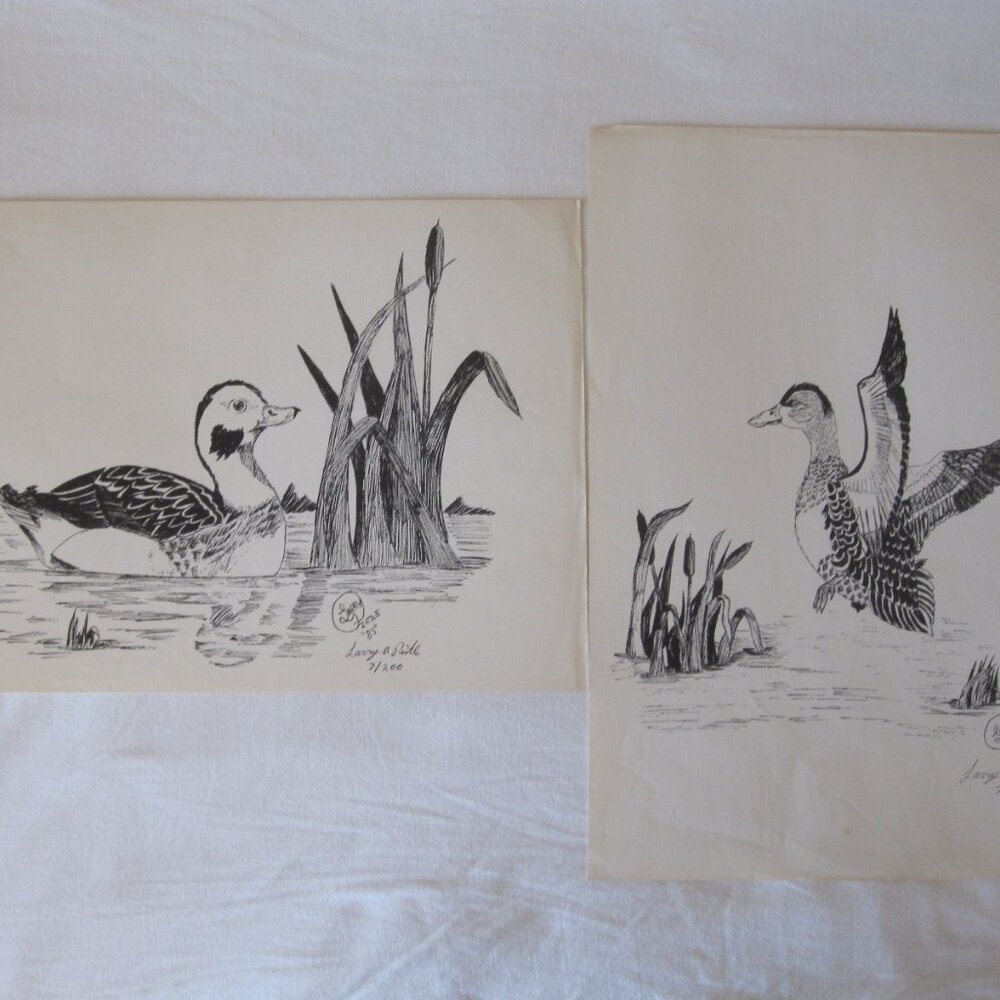 pair of 1985 Larry Pirtle 11"x17" Prints: Ducks - Signed & both #'d 7/200